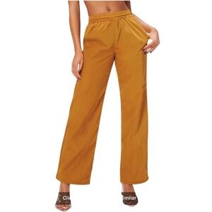 Good American Wide Leg Track Pants Bronze Brown